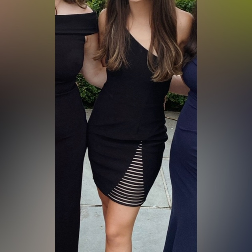 Aqua Black Asymmetrical One Shoulder Cocktail Dress